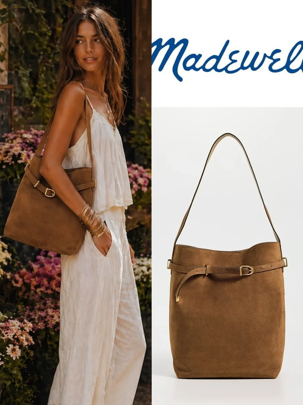 Madewell Suede Belted Essentials Bucket Tote